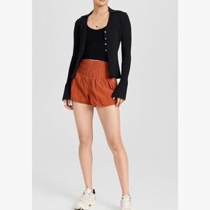 FREE PEOPLE MOVEMENT WOMENS CASUAL SHORTS HIGH WAISTED LINED WAY HOME RED EARTH